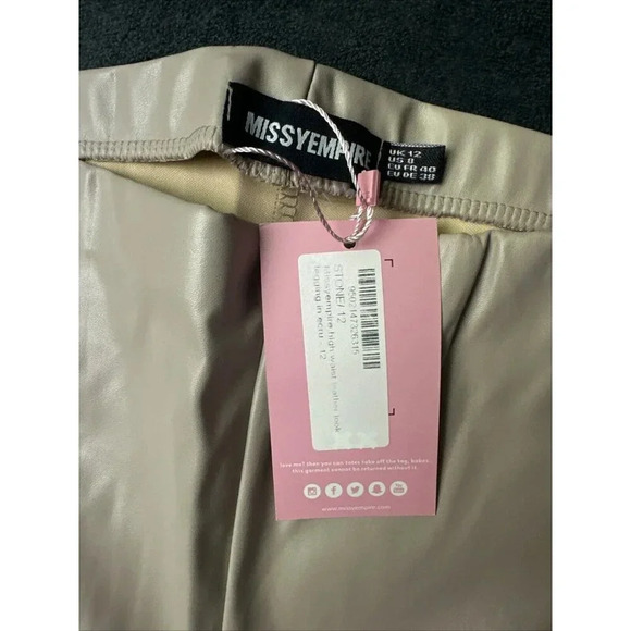 Missy Empire high waist leather look legging in ecru Stone Women’s Size US 8 New - Picture 9 of 16